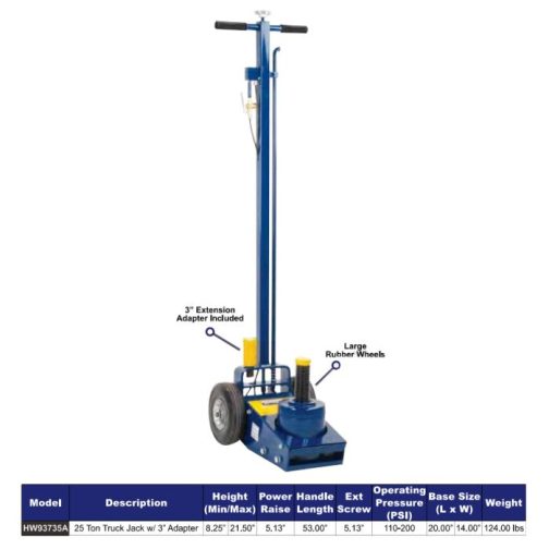 Hein-Werner 25-Ton Air Truck Axle Jack with 3" Extension - Image 2