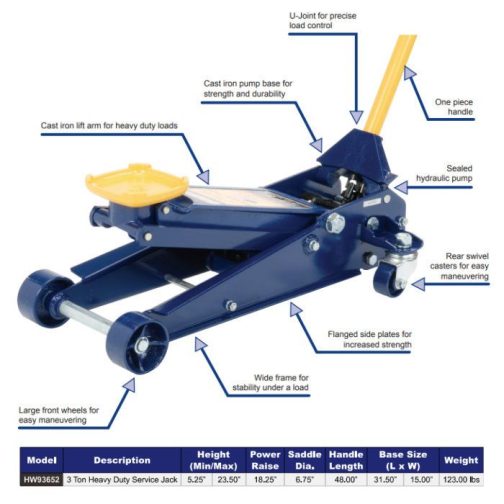 Hein-Werner 3-Ton Heavy-Duty Service Jack - Image 2