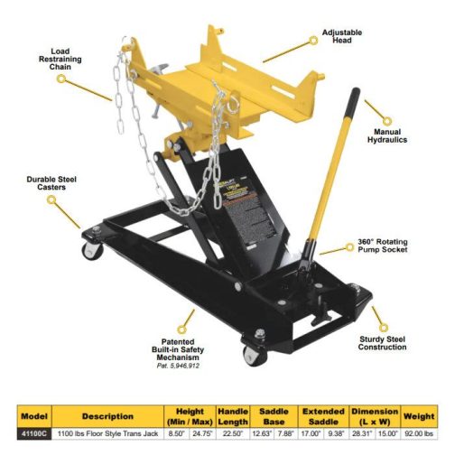 Omega Transmission Jack Low Profile 1,100 lbs. Capacity - Image 2