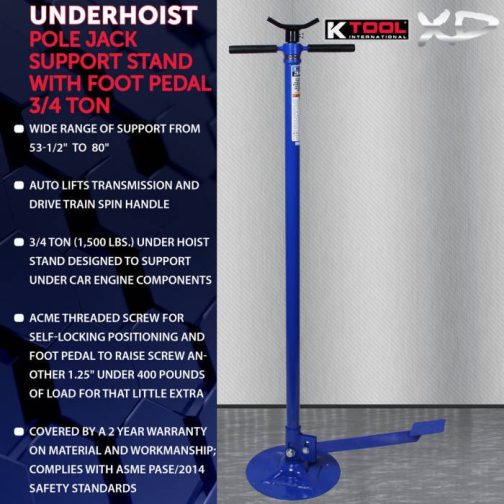 K Tool 3/4 Ton Under Hoist Jack Stand with Pedal - Image 3