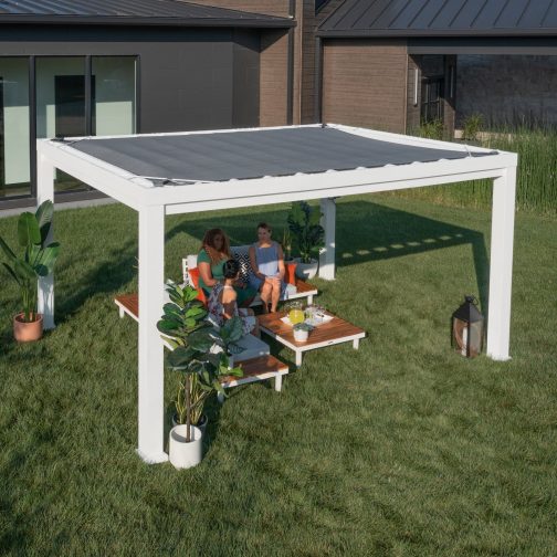 14x12 Windham Modern Steel Pergola With Sail Shade Soft Canopy - Image 9