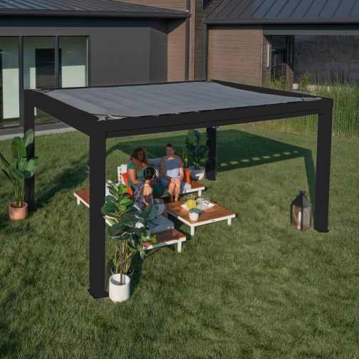 14x10 Trenton Modern Steel Pergola With Sail Shade Soft Canopy - Image 11