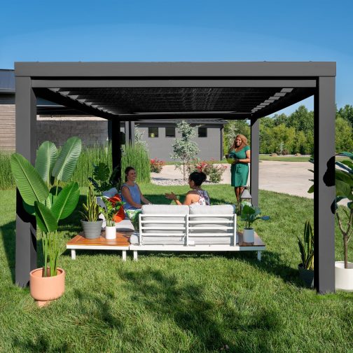 14x12 Trenton Modern Steel Pergola With Sail Shade Soft Canopy - Image 5