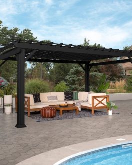 16×12 Stratford Traditional Steel Pergola With Sail Shade Soft Canopy