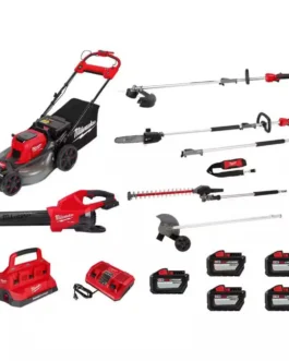 Milwaukee M18 FUEL 18V Cordless Mower, Dual Blower, String Trimmer, (4) QUIK-LOK Attachments, (5) 12.0 Ah Batteries, (2) Charger