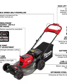 Milwaukee M18 FUEL 18V Cordless Mower, Dual Blower, String Trimmer, (4) QUIK-LOK Attachments, (5) 12.0 Ah Batteries, (2) Charger