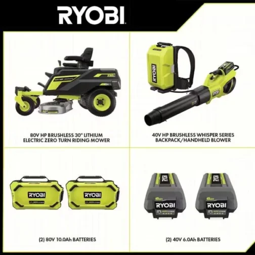 RYOBI 30 in. 80-Volt HP Brushless Battery Electric Cordless Zero Turn Mower, Blower, Backpack Battery – Batteries and Chargers - Image 2