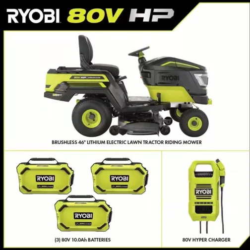 RYOBI 80V HP Brushless 46 in. Battery Electric Cordless Riding Lawn Tractor with (3) 80V 10Ah Batteries and Charger - Image 3