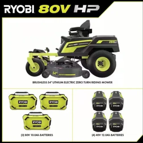 RYOBI 80V HP Brushless 54 in. Battery Electric Cordless Zero Turn Riding Mower (3) 80V Batteries (4) 40V Batteries and Charger - Image 4