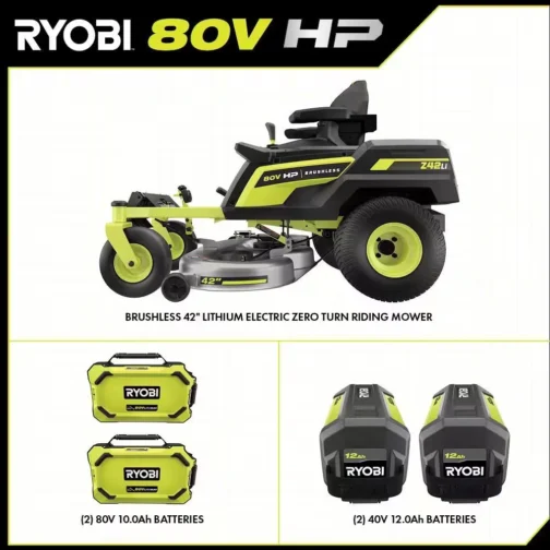 RYOBI 80V HP Brushless 42 in. Battery Electric Cordless Zero Turn Riding Mower (2) 80V Batteries (2) 40V Batteries and Charger - Image 3