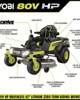 RYOBI 80V HP Brushless 42 in. Battery Electric Cordless Zero Turn Riding Mower (2) 80V Batteries (2) 40V Batteries and Charger