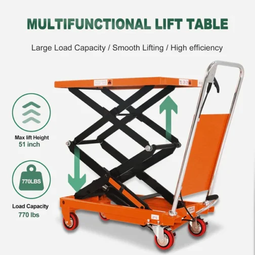 Double Scissors Lift Table Cart Platform 770 lbs Cap. 51" Lifting - Image 2