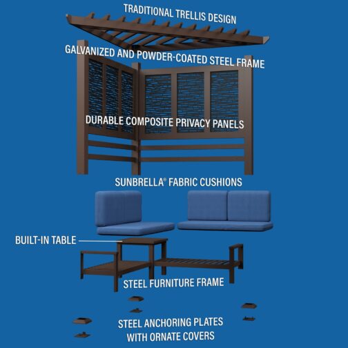 Hillsdale Traditional Steel Corner Pergola with Conversational Seating - Image 15