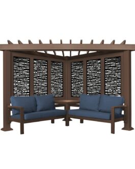 Hillsdale Traditional Steel Corner Pergola with Conversational Seating