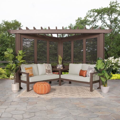 Hillsdale Traditional Steel Corner Pergola with Conversational Seating - Image 8