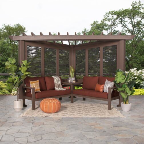 Hillsdale Traditional Steel Corner Pergola with Conversational Seating - Image 9