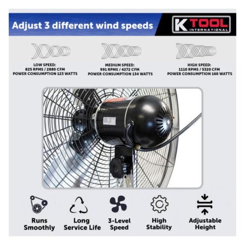 K Tool KTI77730 30" Non-Oscillating Portable Pedestal Fan - Image 2