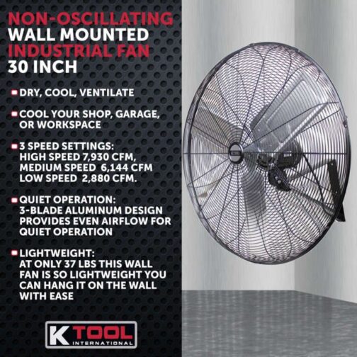 K Tool KTI77731 30" Non-Oscillating Wall Mount Fan - Image 2