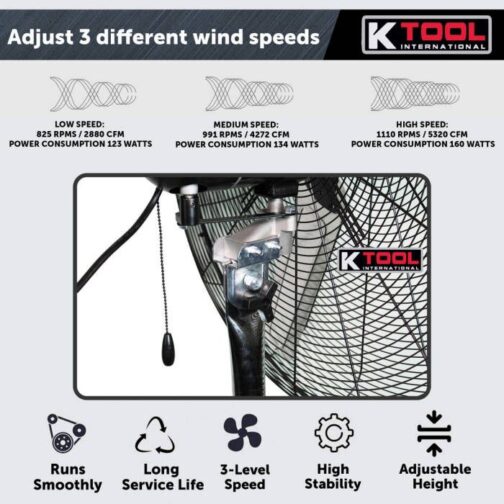 K Tool KTI77734 30" Oscillating Portable Pedestal Fan - Image 2