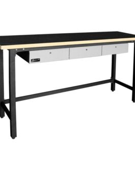 Homak 79″ Steel Workbench with 3 Drawers and Woodtop